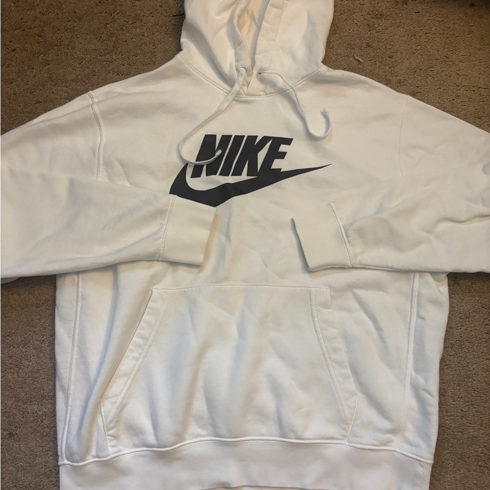 Nike Men's White Hoodie with Black Logo